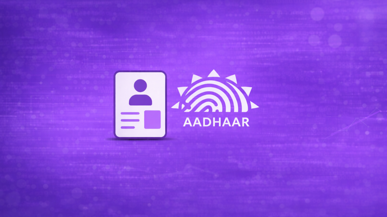 Aadhaar eKYC process illustration showing ID verification and biometric authentication for digital onboarding