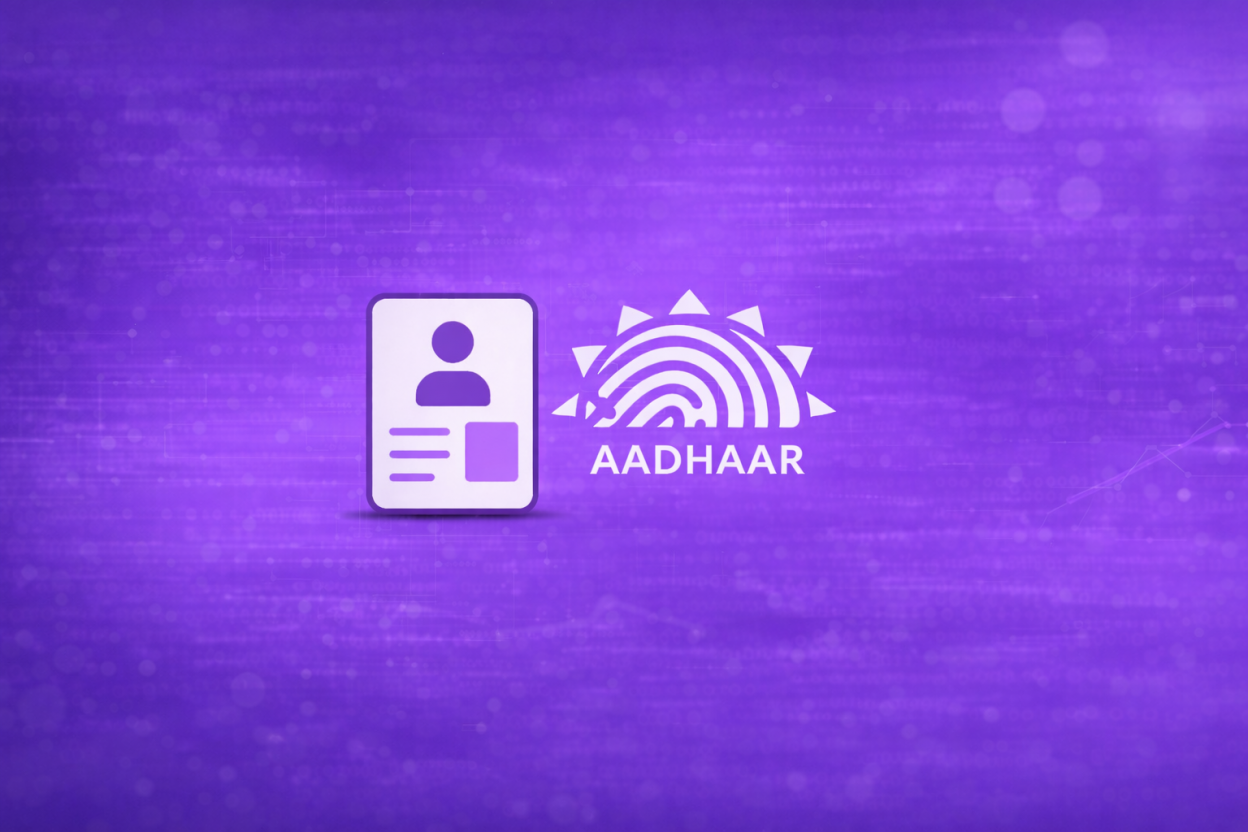 Aadhaar eKYC process illustration showing ID verification and biometric authentication for digital onboarding